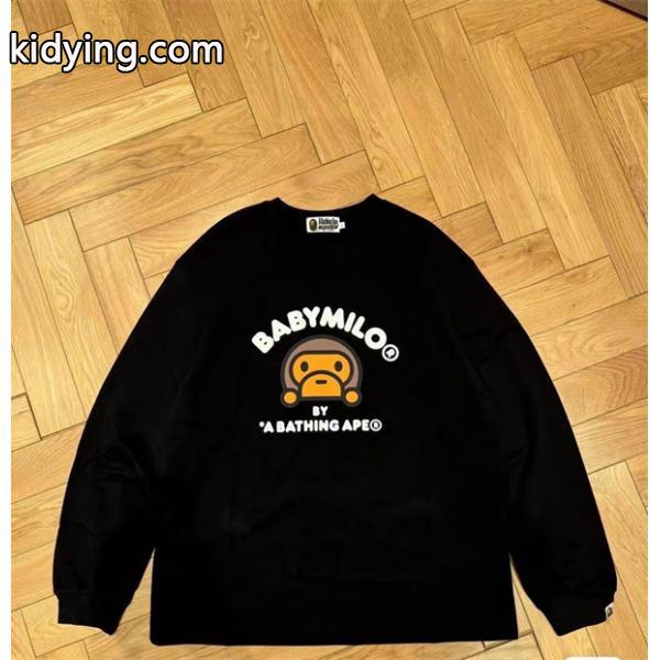 ホワイト × ブラック プリント 長袖 T シャツ ベイプ BAPE コピー 秋冬ストリート可愛らしい-5