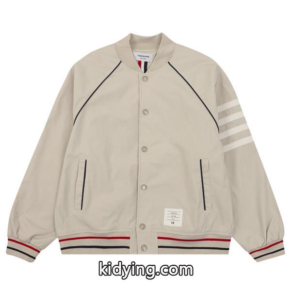 Thom Browne コピー 秋冬クリーン トレンド ベージュ クリーン 細条纹 ベースボールジャケット トムブラウン-2