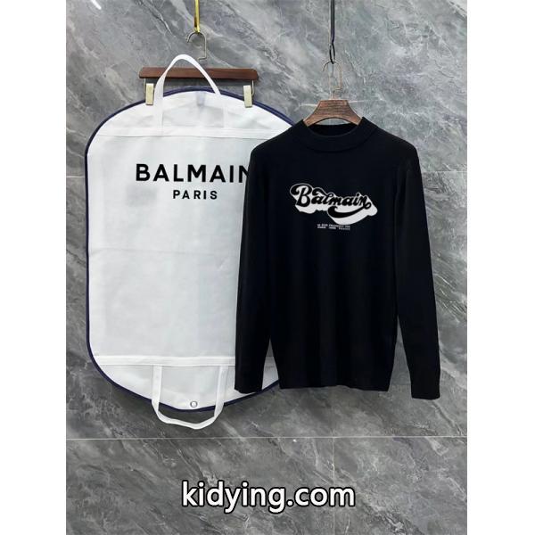 BALMAIN コピー 秋冬ストリート個性 トレンディ ブラック × ホワイト 半高领 アートロゴ ニットセーター バルマン-2