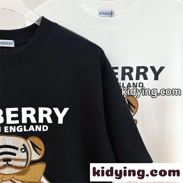 ホワイト ブラック バーバリー コピー Tシャツ 熊モチーフ プリント 大型ロゴ 日常 カジュアル モード感 Burberry-5