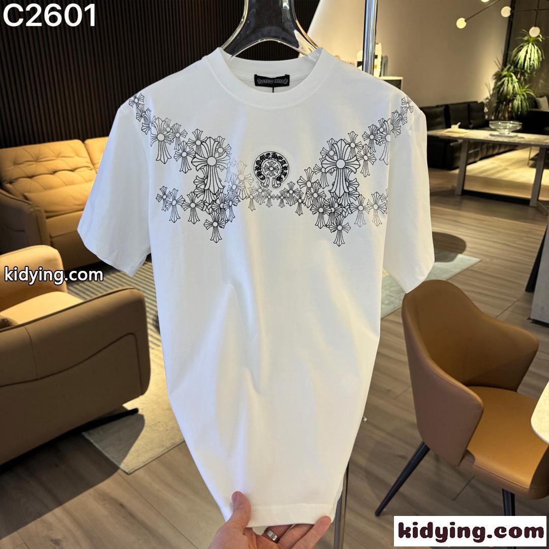 クロムハーツ コピー 半袖 Tシャツ ブラック ホワイト クロス刺繍ロゴ フラワーモチーフ ストリートファッション メンズ Louis Vuitton-5