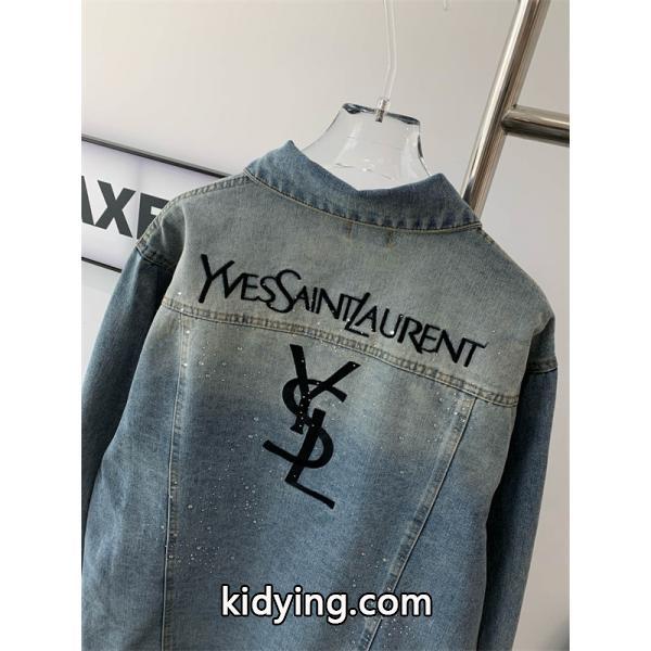 SAINT LAURENT 偽物 秋冬フェミニントレンディ ライトブルー ブリリアントアクセント デニムジャケット サンローラン-3
