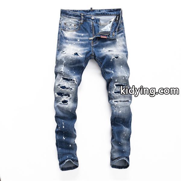 Dsquared2 激安 クラッシュデニム メンズ ジーンズ ダメージ加工 ヴィンテージ風 ストレッチ スリム カジュアルパンツ-0