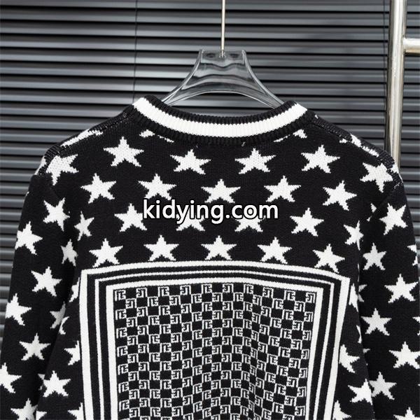BALMAIN コピー 秋冬デザイン ブラック × ホワイト 星柄 × 幾何ロゴ ニットセーター バルマン-7