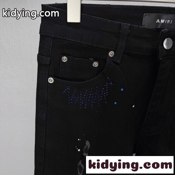 AMIRI アミリ 2026 ペイントダメージラインストーンクロスデザインフレアデニムパンツ ホワイト ユニセックスモデル-3