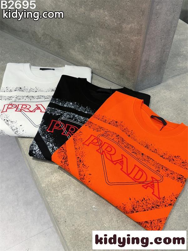 話題独占 オレンジ ホワイト ストリートモード PRADA プラダ コピー 半袖 Tシャツ-8