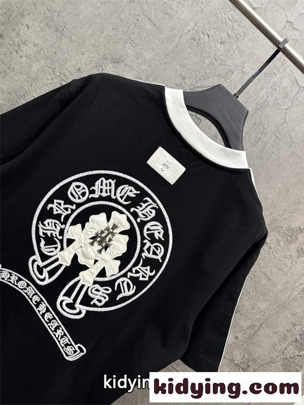 CHROME HEARTS クロムハーツ コピー Tシャツ 半袖 ラインデ ワンポイント オーバーサイズ ブラック-3