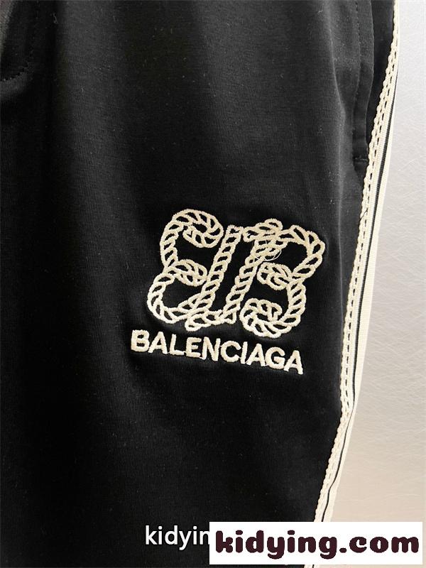 ハーフパンツ バレンシアガ コピー メンズ ショートパンツ サイドライン ロゴ刺繍 ウエストゴム ドローストリング スポーツ カジュアル ストリート 夏 春 ブラック 快適 薄手 涼感 ワンマイル おしゃれ Balenciaga-7