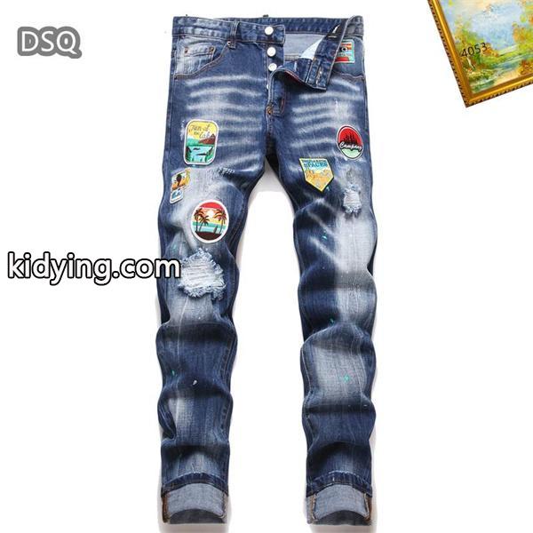ライトブルー カラフルバッジ ダメージ デニムパンツ ディースクエアード DSQUARED2 偽物 秋冬 ポップで活気ある 人気-0