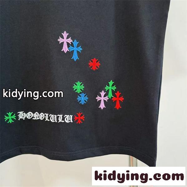 CHROME HEARTS 人気 カラフルクロス ロゴ刺繍 ブラック 半袖 Tシャツ 映えデザイン クロムハーツ コピー-4