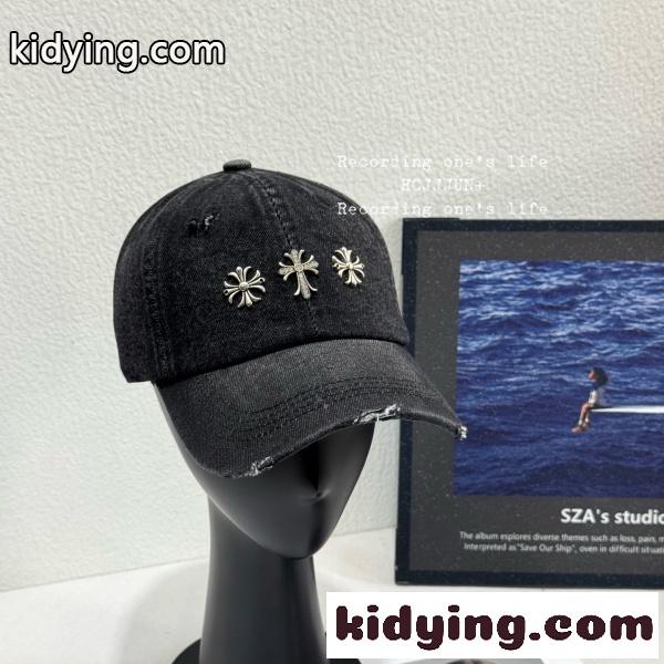 2026新作 CHROME HEARTS 激安 クロムハーツ デニムキャップ クロススタッズ ダメージ加工 ベースボールキャップ ユニセックス-3