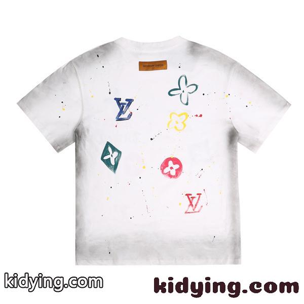 ペイントスプラッシュ 半袖Tシャツ Louis Vuitton マルチカラーLVプリント ルイヴィトン コピー ブラック ホワイト クルーネック-3