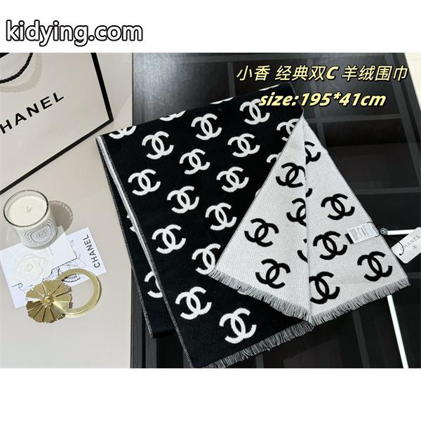 CHANEL シャネル 2025秋冬新作 经典ダブルC柄 カシミヤ混ウールマフラー ブラック×ホワイト 高級感抜群-2