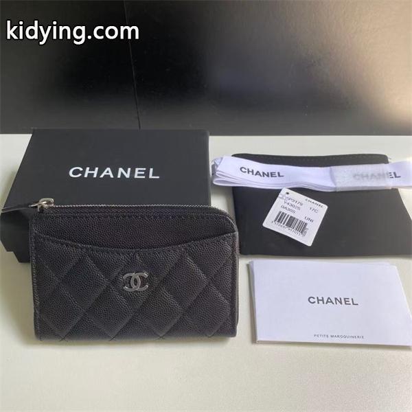 シャネル CHANEL コピー クラシック キャビアスキン コインケース ブラック シルバー金具 コンパクトウォレット レディース メンズ兼用-0