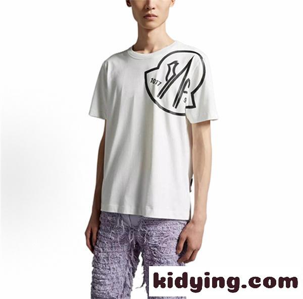 ホワイト 半袖Tシャツ Moncler ビッグロゴプリント モンクレール コピー クルーネック 肩掛け風グラフィック カジュアルトップス-5