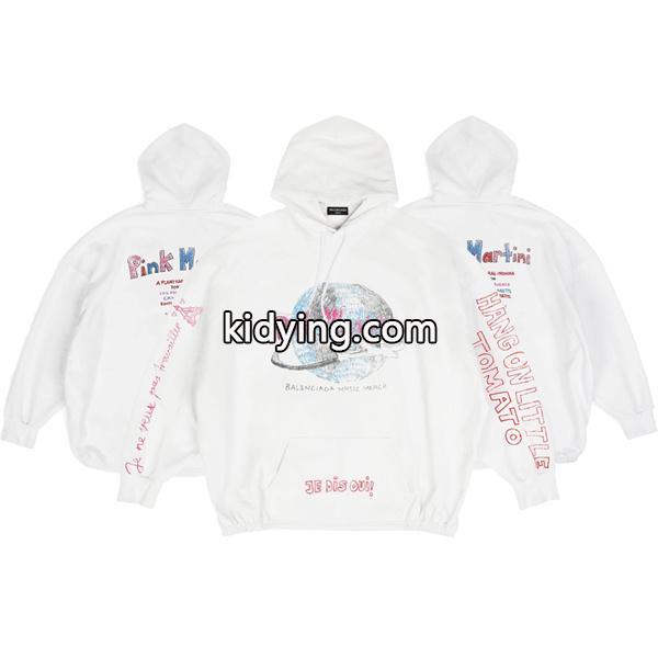 バレンシアガ コピー パーカー Pink Martini プリント ホワイト ユニセックス 長袖 フーディ BALENCIAGA-0