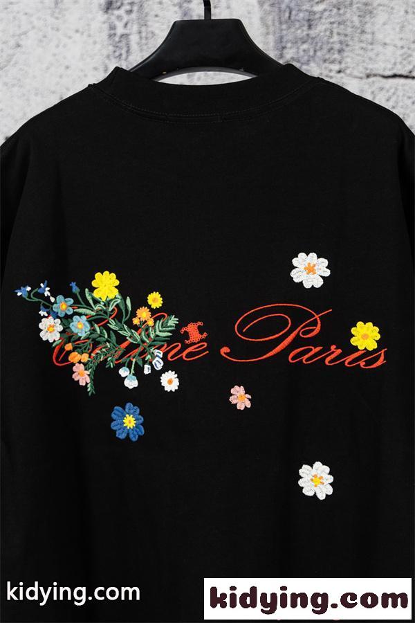 人気 ホワイト ミニロゴ刺繍 清潔感 定番 CELINE セリーヌ コピー 半袖Tシャツ-8