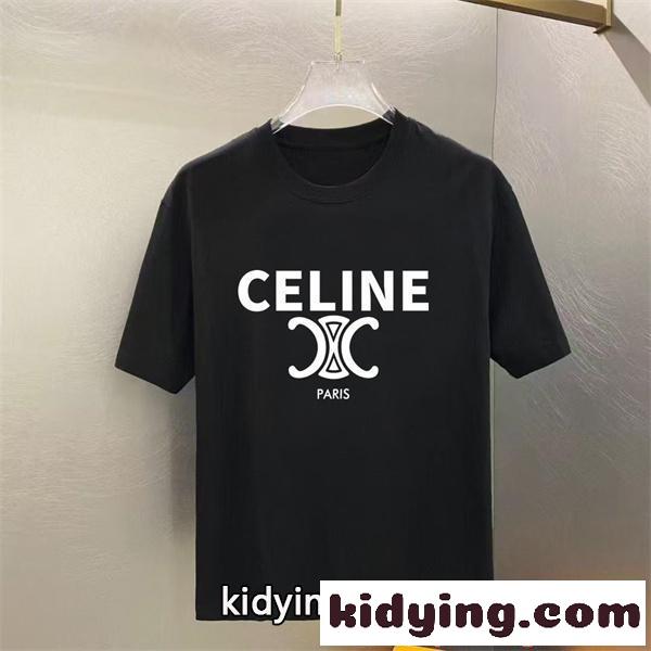 半袖 ロゴプリント CELINE クルーネック ブラック ホワイト メンズ レディース ユニセックス カジュアル 春夏 人気 セリーヌ コピー Tシャツ-0