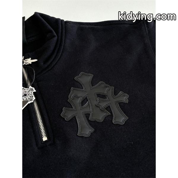 クロムハーツ コピー Chrome Hearts パーカー ライトグレー 暖かみあふれる十字刺繍 個性的半ウィンドウ 人気爆発 秋冬定番-4
