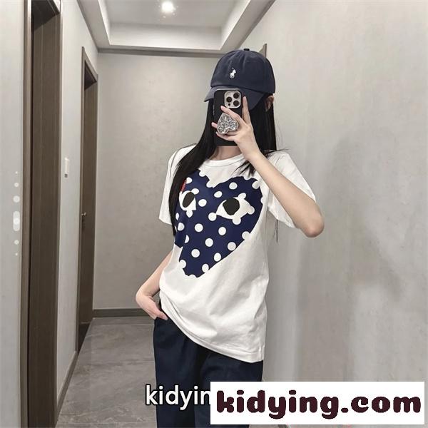 コムデギャルソン プレイ 激安 COMME des GARÇONS PLAY Tシャツ 半袖 ドットハート ビッグロゴ 個性派 グラフィック ユニセックス 快適 コットン ホワイト-1
