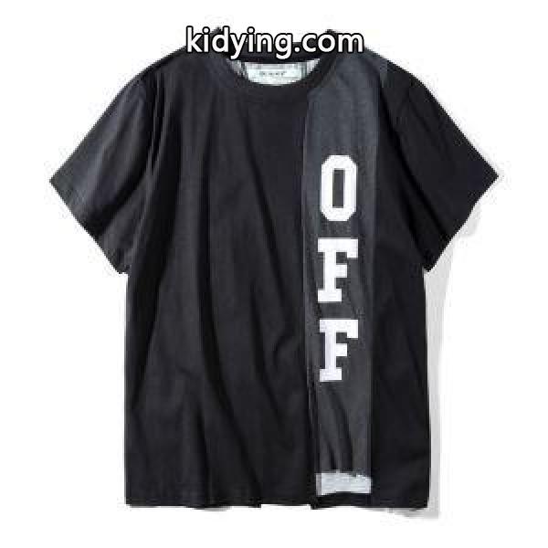 高いデザインのOff-WhiteオフホワイトTシャツコピーのメンズのブラックのクルーネック半袖Tシャツ激安激安-0
