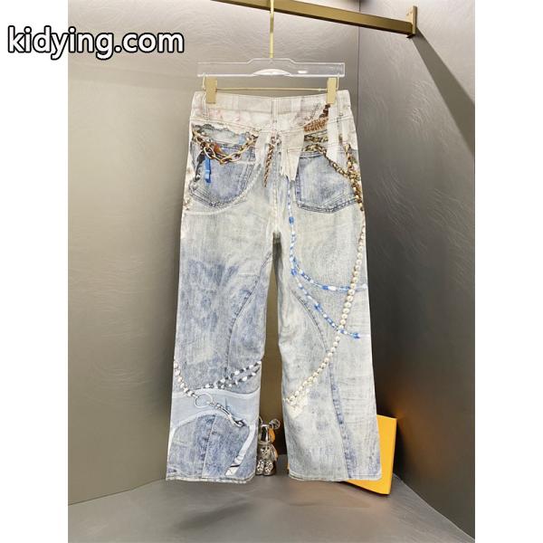 Acne Studios コピー 激安 アクネステュディオズ 25FW 新作 ジェニー着用風 3Dチェーンプリント デニムパンツ レディース ストレート バギー ジーンズ ヴィンテージ風-2