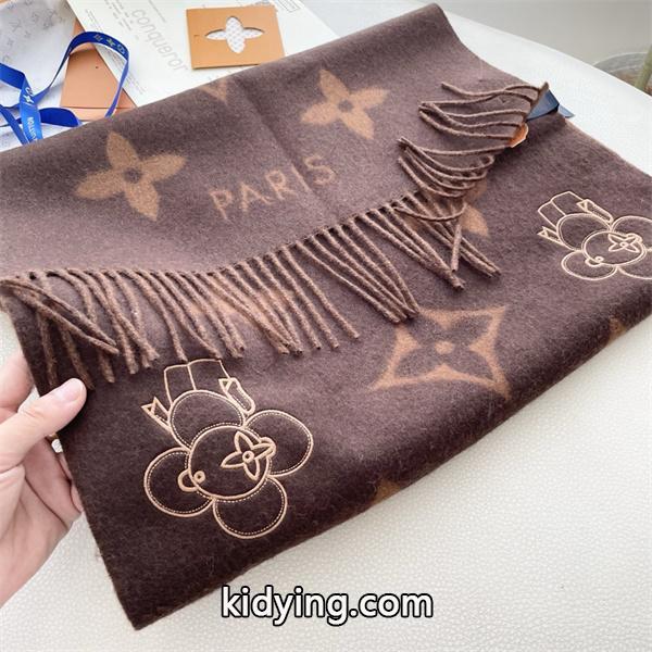 Louis Vuitton ルイ・ヴィトン 2025限定 モノグラム×フラワーマスコット カシミヤマフラー 191×46cm-4