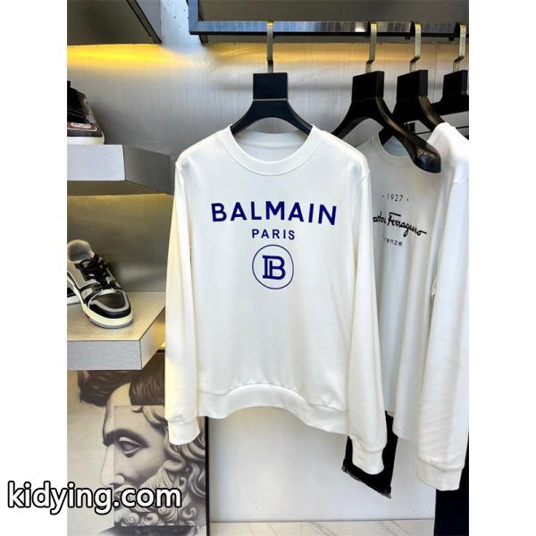 ホワイト 円领 レトロ字母ロゴ スウェット バルマン BALMAIN コピー 秋冬 着こなし上品 定番-1
