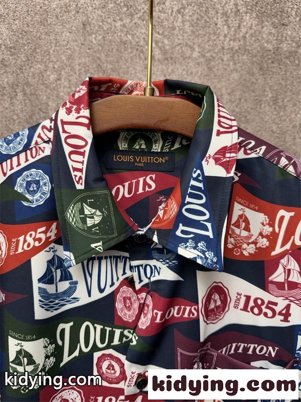 半袖シャツ LOUIS VUITTON ルイヴィトン スーパーコピー プリント オープンカラー カジュアルトレンドモデル-6