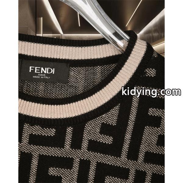 ニット セーター メンズ FFロゴ 総柄 グレー  長袖 FENDI フェンディ コピー-3