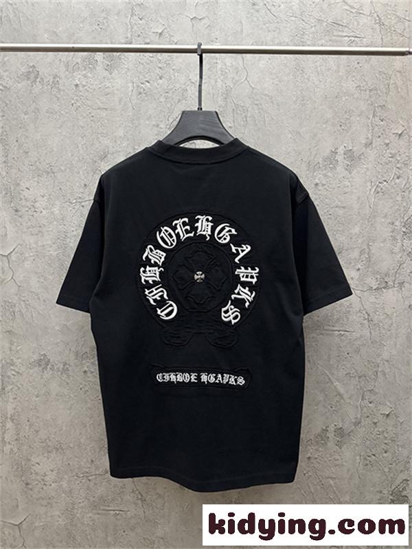 クリームベージュ 半袖Tシャツ Chrome Hearts クロムハーツ コピー 胸元グリーンサークルロゴ クルーネック ワンポイントデザイン-8