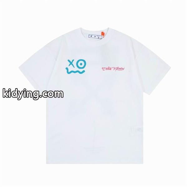 高品質を演出するOff-WhiteオフホワイトTシャツ格安 男女兼用 クルーネック半袖Tシャツ プリント ブラック ホワイト-0