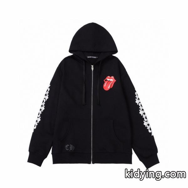 クロムハーツ 偽物 ジップパーカー 遊び心 躍動感 レッドリップデザイン ブラック CHROME HEARTS-1