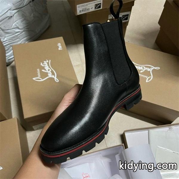 Christian Louboutin 激安 チェルシーブーツ メンズ レッドソール サイドゴアブーツ 尖頭 マーティンブーツ 本革 厚底 ブラック-4