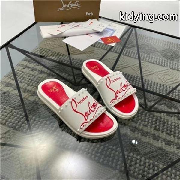 Christian Louboutin 激安 メンズ スタッズ装飾 レッドインソール スライドサンダル 刺繍ロゴ 高級ラグジュアリー シャワーサンダル-4
