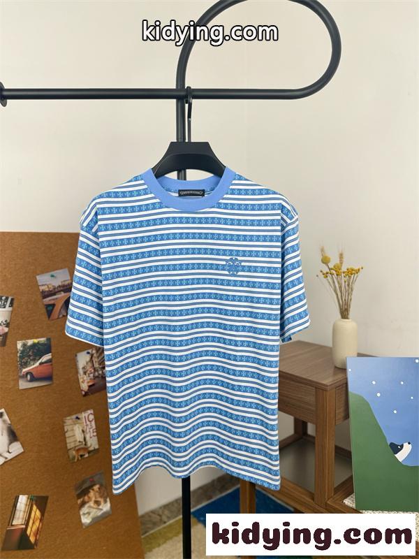 CHROME HEARTS クロムハーツ コピー 2026新作 メンズ 半袖Tシャツ ボーダー 総柄 ロゴ刺繍 クルーネック コットン-2