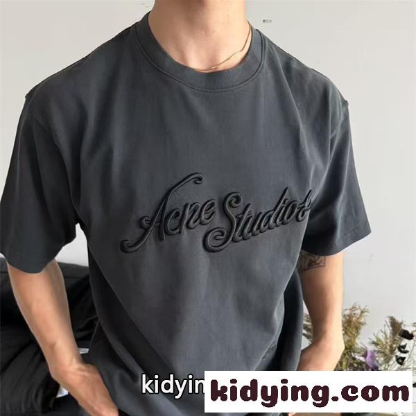 ACNE STUDIOS コピー 話題 Tシャツ チャコールグレー 立体デザイン 半袖 モード系 アクネ ストゥディオズ-0