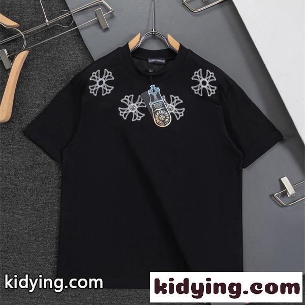 話題 刺繍 ブラック 半袖 CHROME HEARTS Tシャツ アート感 個性 ストリート クロムハーツ コピー-0