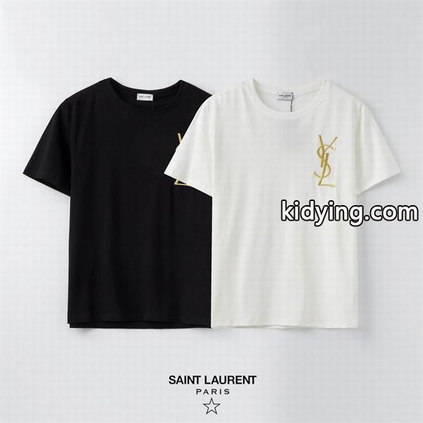 フロント左胸にシンプルなYSL刺繍ロゴ Saint Laurent コピー サンローラン 半袖tシャツ ユニセックス-0