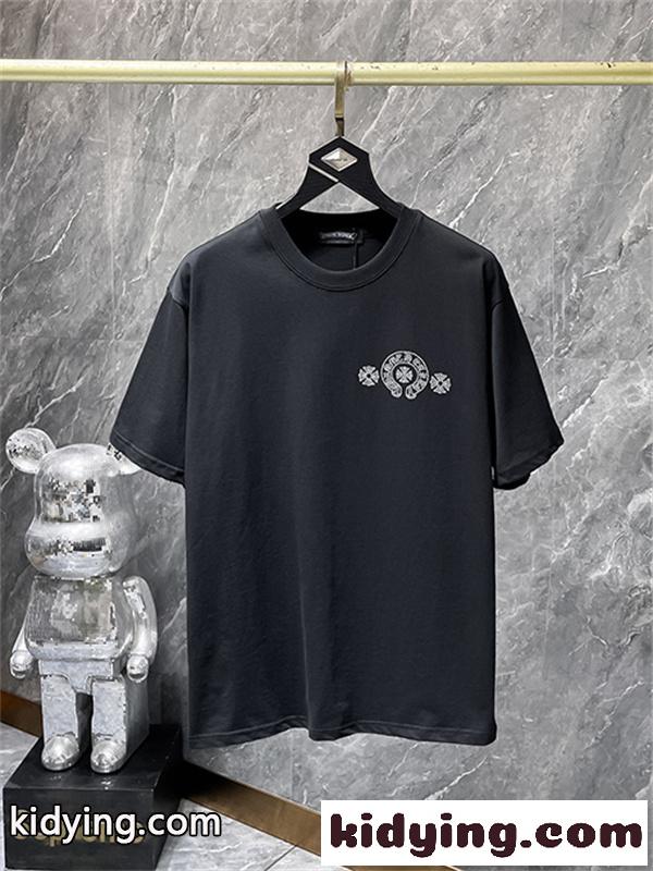 ホワイト 半袖Tシャツ Chrome Hearts クロムハーツ コピー 胸元サークルロゴ クルーネック シンプルカジュアル-1