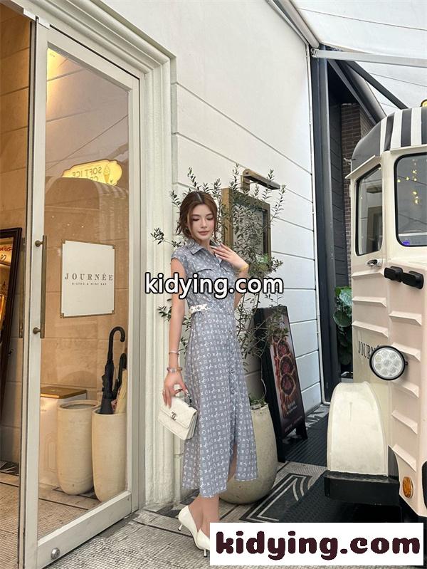 人気上昇 グレーモノグラムワンピース ノースリーブ風 LOUIS VUITTON ルイヴィトン コピー ワンピース ウエストマーク きれいめスタイル-6