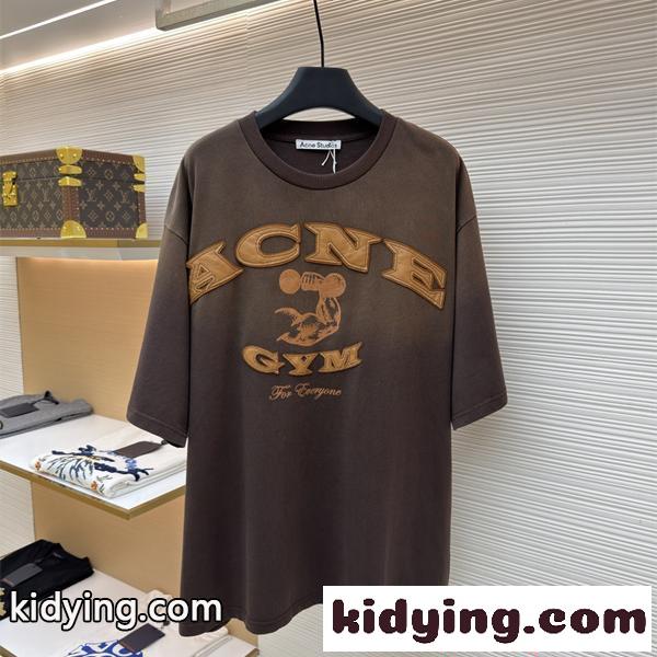 好評発売 ブラウン 立体ロゴ ゆったり カジュアル ACNE STUDIOS アクネ ストゥディオズ コピー 半袖Tシャツ-0