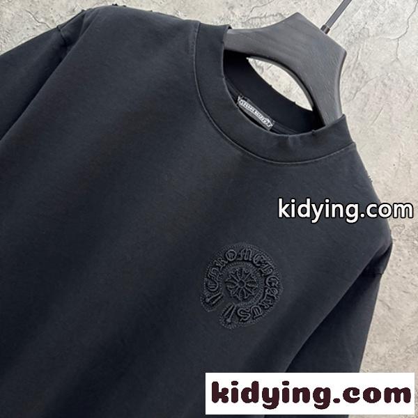 CHROME HEARTS クロムハーツ ホワイト 半袖Tシャツ 胸元エンボスロゴ クルーネック 爽麗 ゆったり 人気 トップス-9