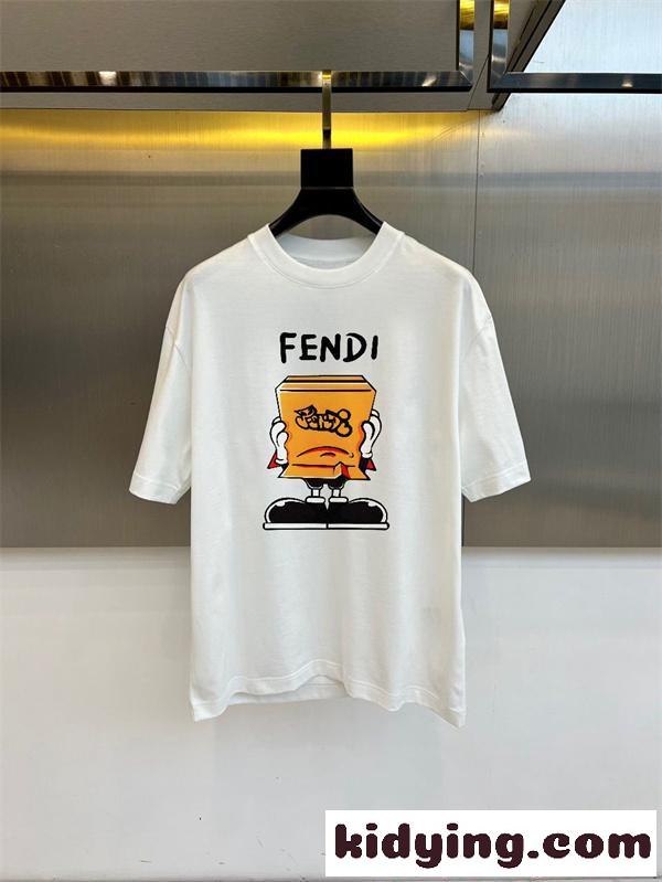 フェンディ コピー 半袖 Tシャツ メンズ ワイドフィット ホワイト ブラック プリントデザイン キャラクター柄 ロゴ入り カジュアル 通気性 柔らか素材 春夏-7