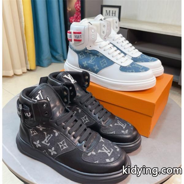 LOUIS VUITTON ルイヴィトン 激安 メンズ ハイカット スニーカー モノグラム レザー デニム コンビ 人気モデル スタイリッシュ カジュアル シューズ-0