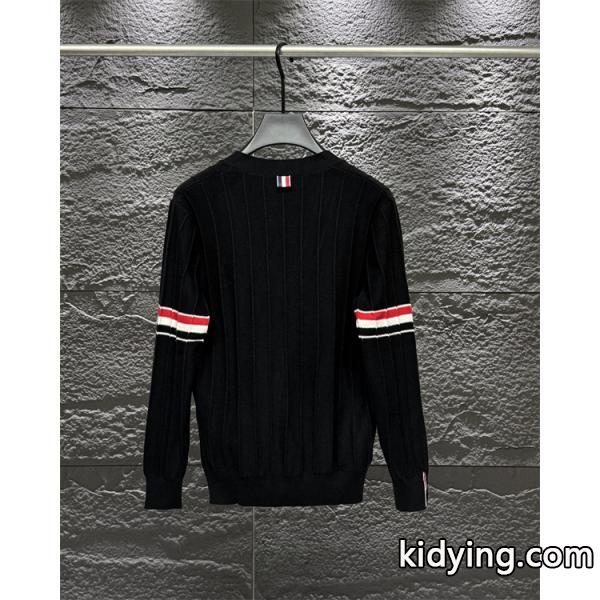 グレー × ネイビー × ブラック 3 色 リブ柄 红白条纹袖 カーディガン トムブラウン Thom Browne 偽物 秋冬洗練された 万能-2