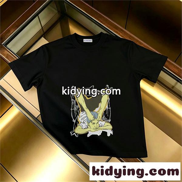 ストリートアート半袖 人物風プリント ブラックトップス 視覚インパクト BURBERRY バーバリー コピー 半袖Tシャツ デイリー主力 注目度高め-1