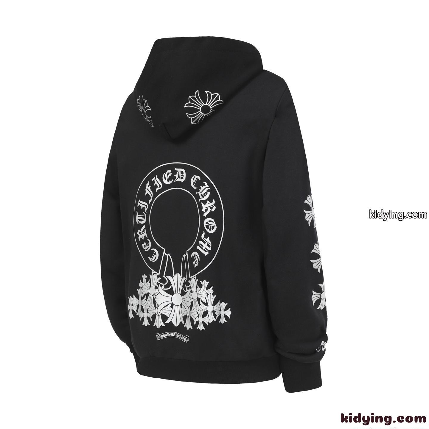 フラワークロ クロムハーツ コピー パーカー ブラック バックプリント 袖ロゴ フーディー ストリート Chrome Hearts-2