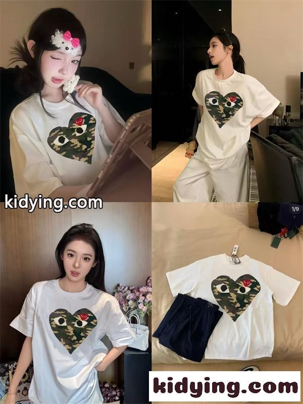 コムデギャルソン プレイ COMME des GARÇONS PLAY Tシャツ 半袖 迷彩ハート カモフラージュ 激安 ビッグロゴ インパクト ペア対応 男女兼用 コットン 白 黒-1