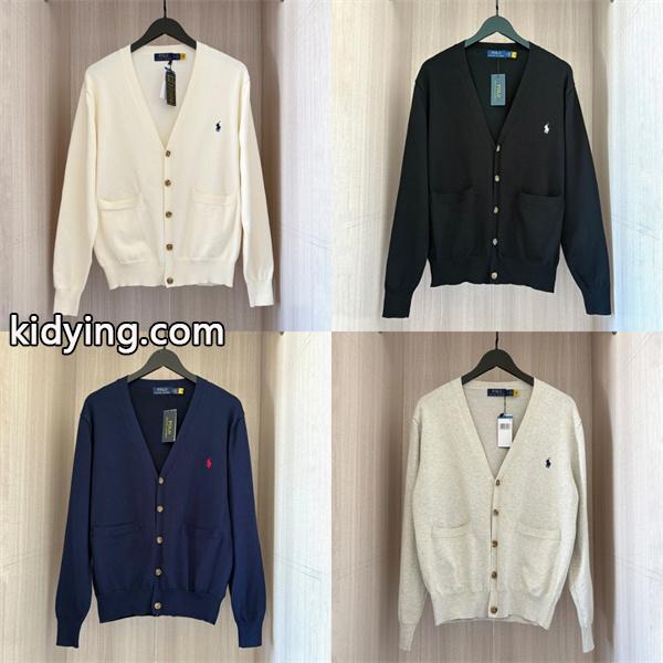 ホワイト × ブラック POLO RALPH LAUREN コピー 秋冬クラシック多彩 定番 4 色 V 领 カーディガン ポロラルフローレン-0